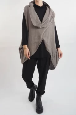 Made In Italy Obi Crepe Cotton Cross Cowl Tank Mushroom