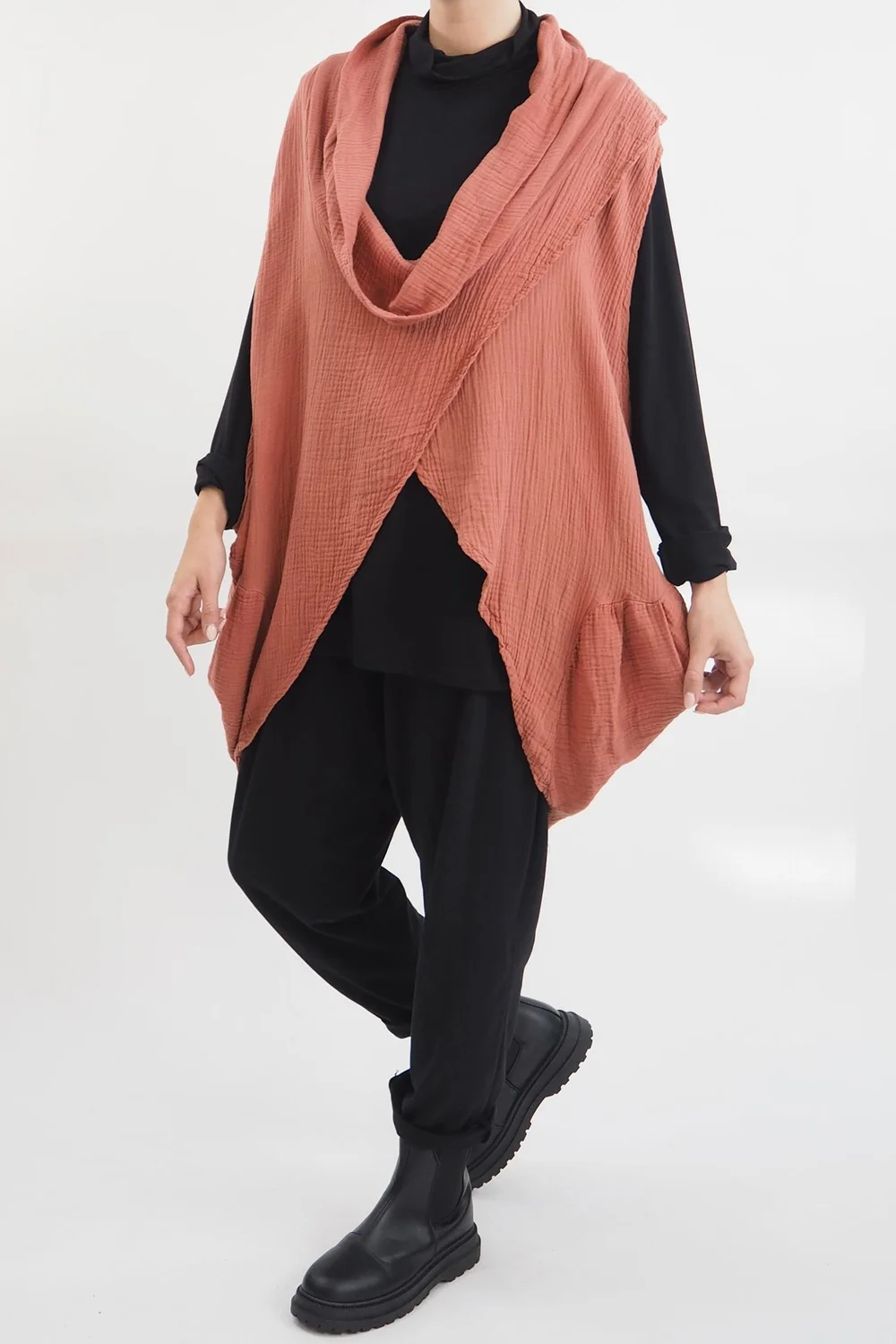 Made In Italy Obi Crepe Cotton Cross Cowl Tank Rosewood 6 Made In Italy Obi Crepe Cotton Cross Cowl Tank Rosewood - Image 4