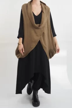 Made In Italy Obi Crepe Cotton Cross Cowl Tank Saddle -Fashion Women's Store made in italy obi crepe cotton cross cowl tank saddle15.jpg