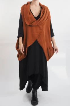 Made In Italy Obi Crepe Cotton Cross Cowl Tank Saffron -Fashion Women's Store made in italy obi crepe cotton cross cowl tank saffron15.jpg