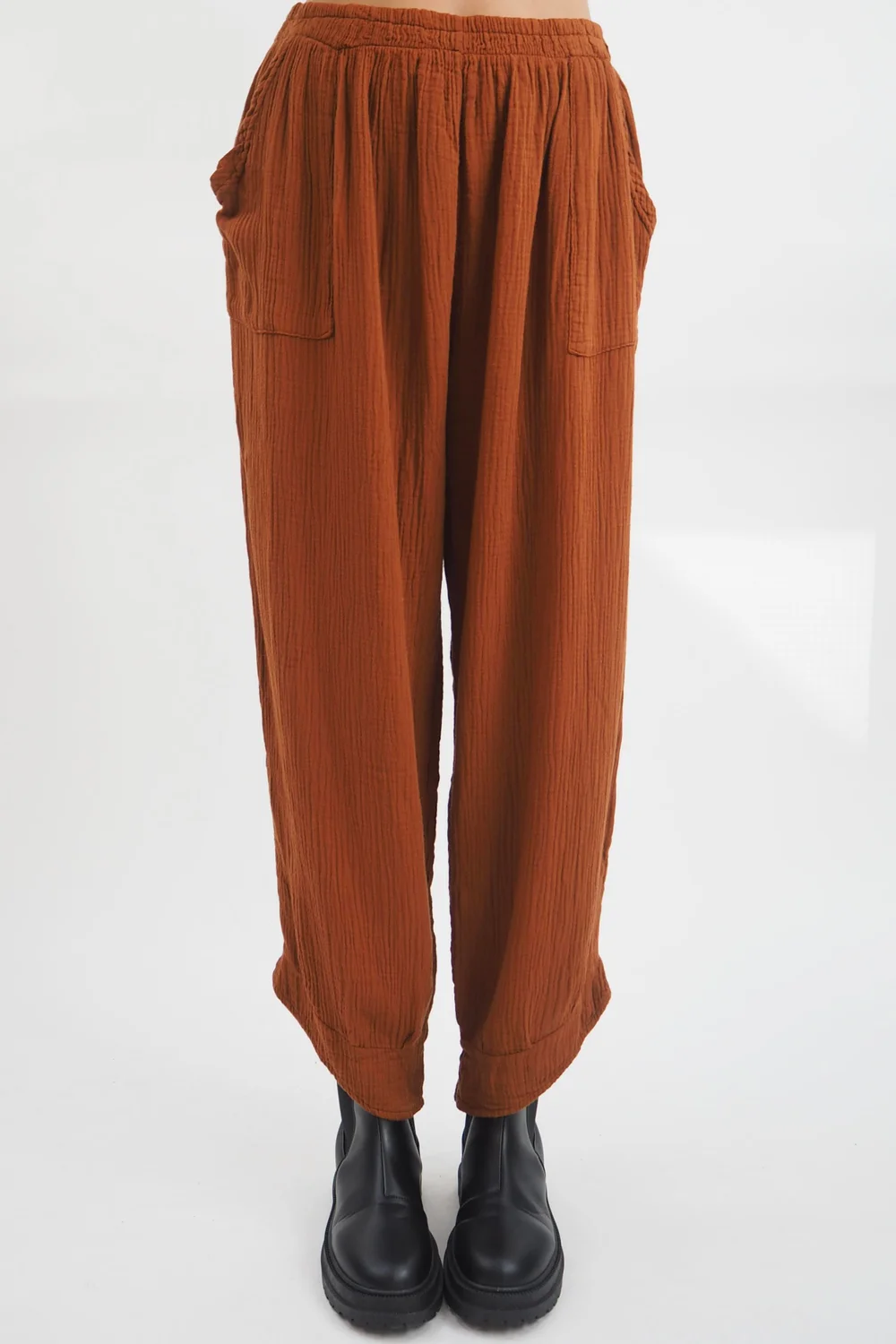Made In Italy Obi Crepe Cotton Slim Leg Cuff Pant Saffron 3 Made In Italy Obi Crepe Cotton Slim Leg Cuff Pant Saffron