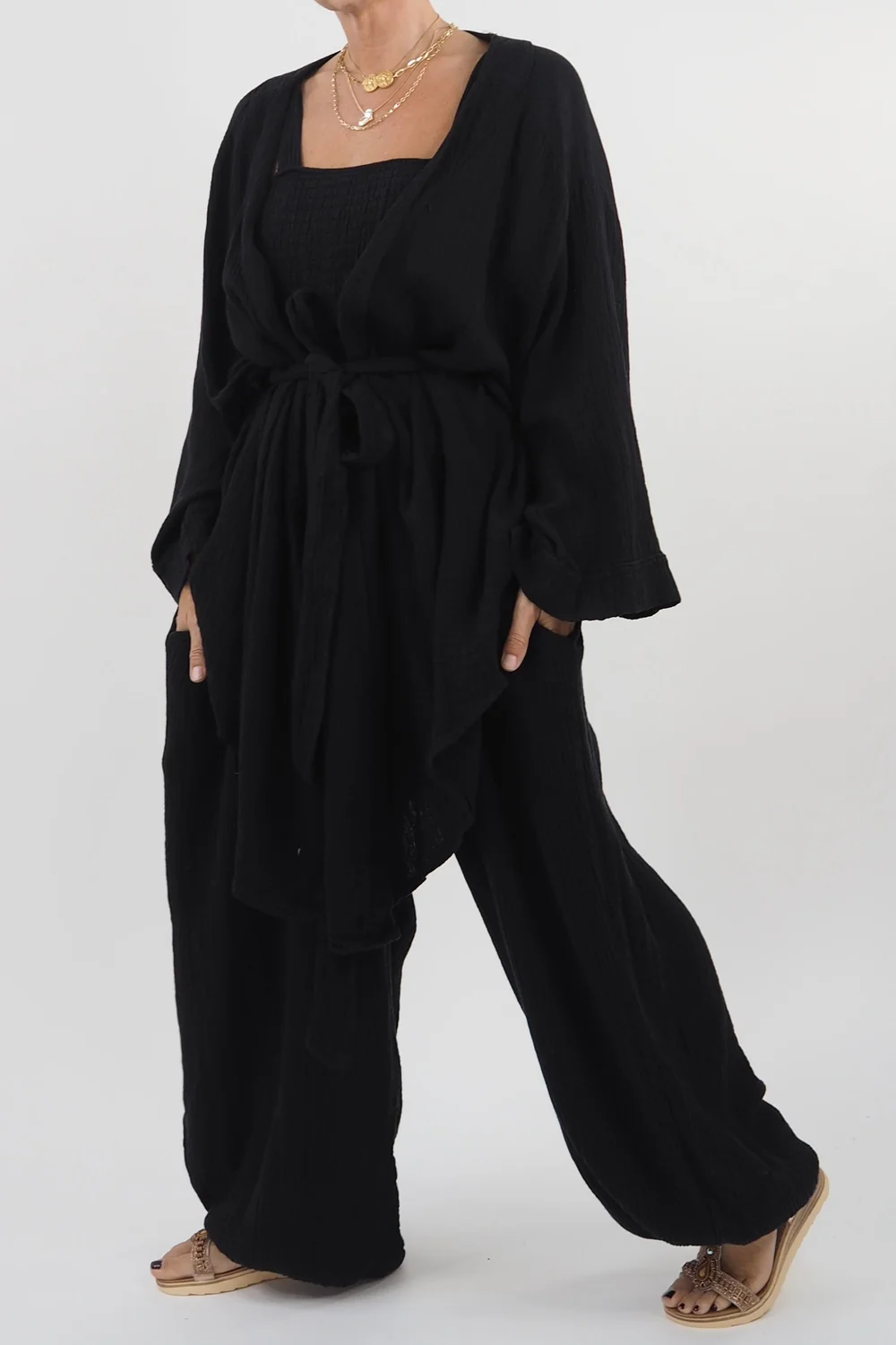 Made In Italy Obi Crepe Cotton Wrap Jacket Black 4 Made In Italy Obi Crepe Cotton Wrap Jacket Black - Image 2