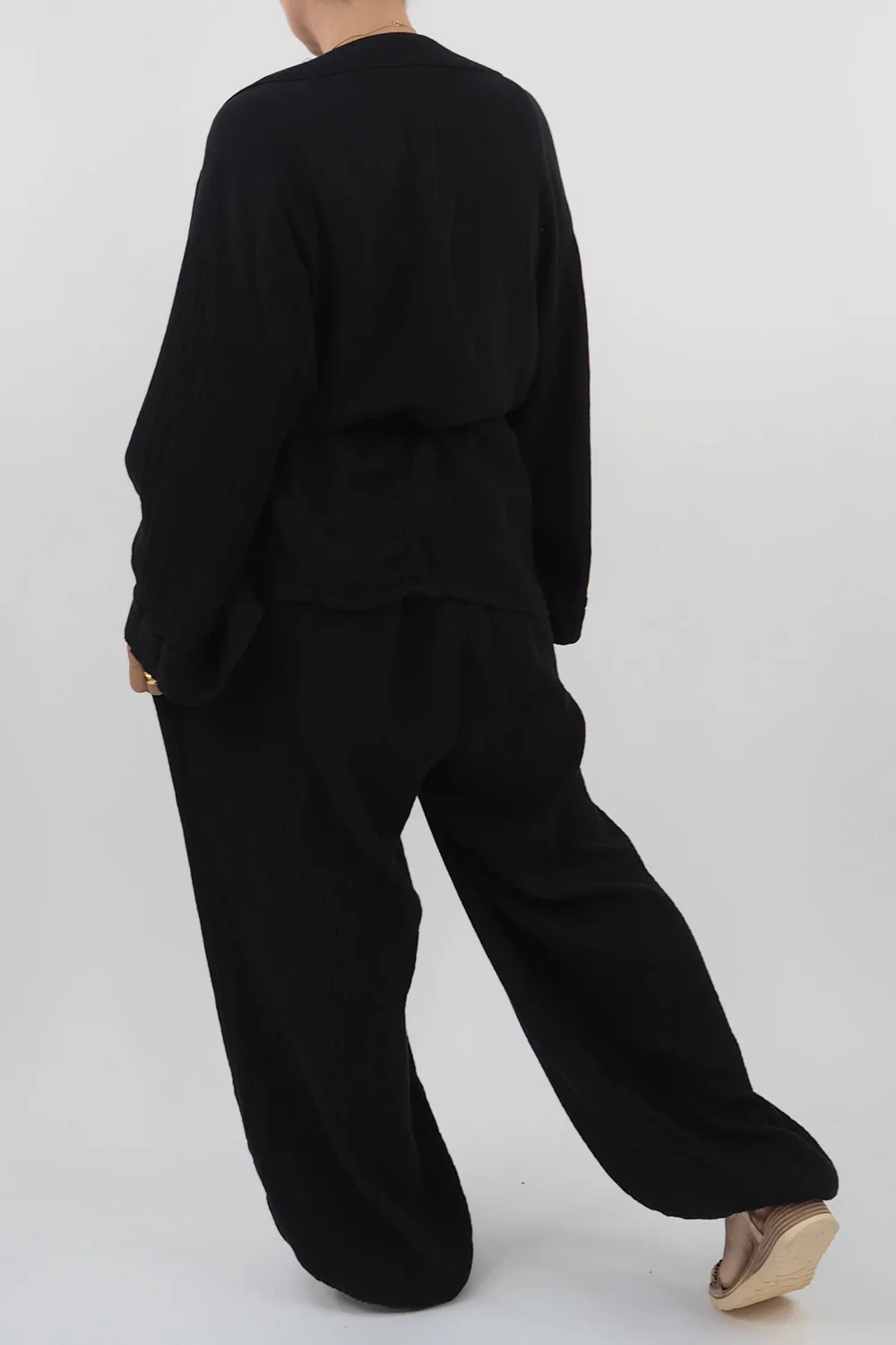 Made In Italy Obi Crepe Cotton Wrap Jacket Black 5 Made In Italy Obi Crepe Cotton Wrap Jacket Black - Image 3