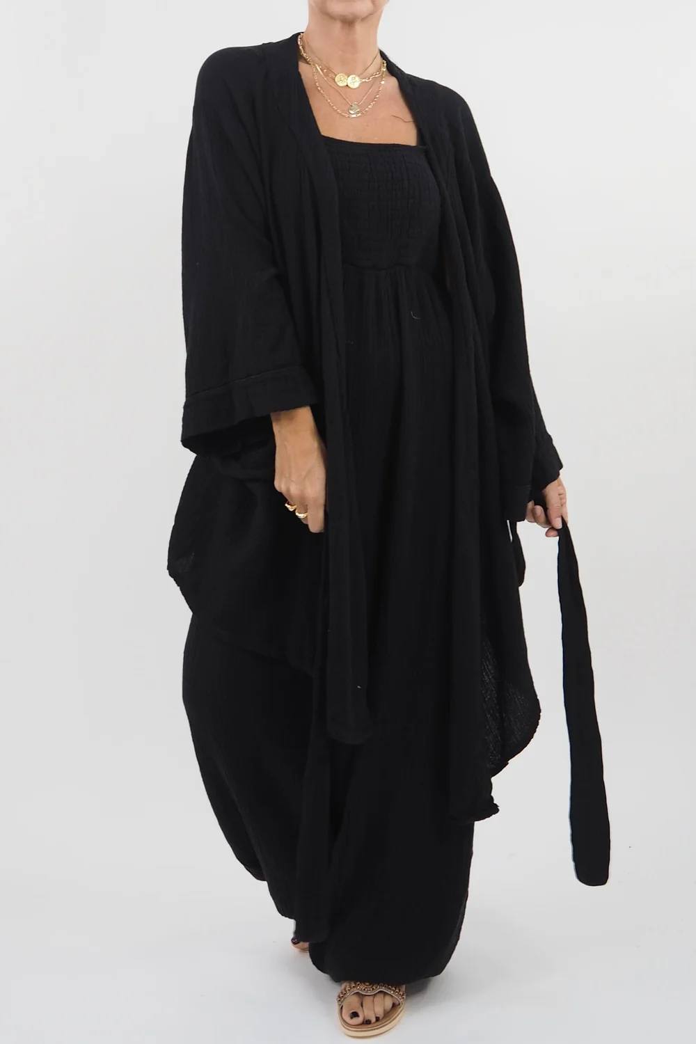 Made In Italy Obi Crepe Cotton Wrap Jacket Black 6 Made In Italy Obi Crepe Cotton Wrap Jacket Black - Image 4