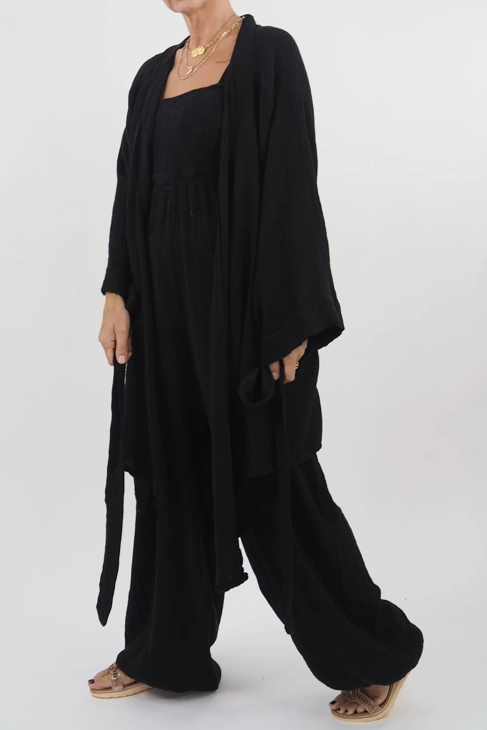 Made In Italy Obi Crepe Cotton Wrap Jacket Black 7 Made In Italy Obi Crepe Cotton Wrap Jacket Black - Image 5