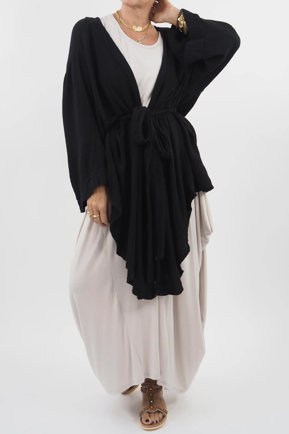 Made In Italy Obi Crepe Cotton Wrap Jacket Black 8 Made In Italy Obi Crepe Cotton Wrap Jacket Black - Image 6