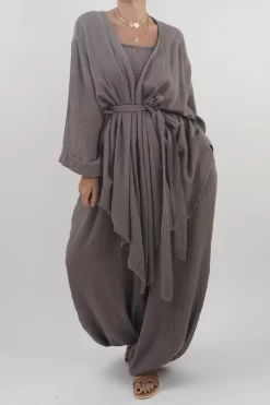 Made In Italy Obi Crepe Cotton Wrap Jacket Mushroom