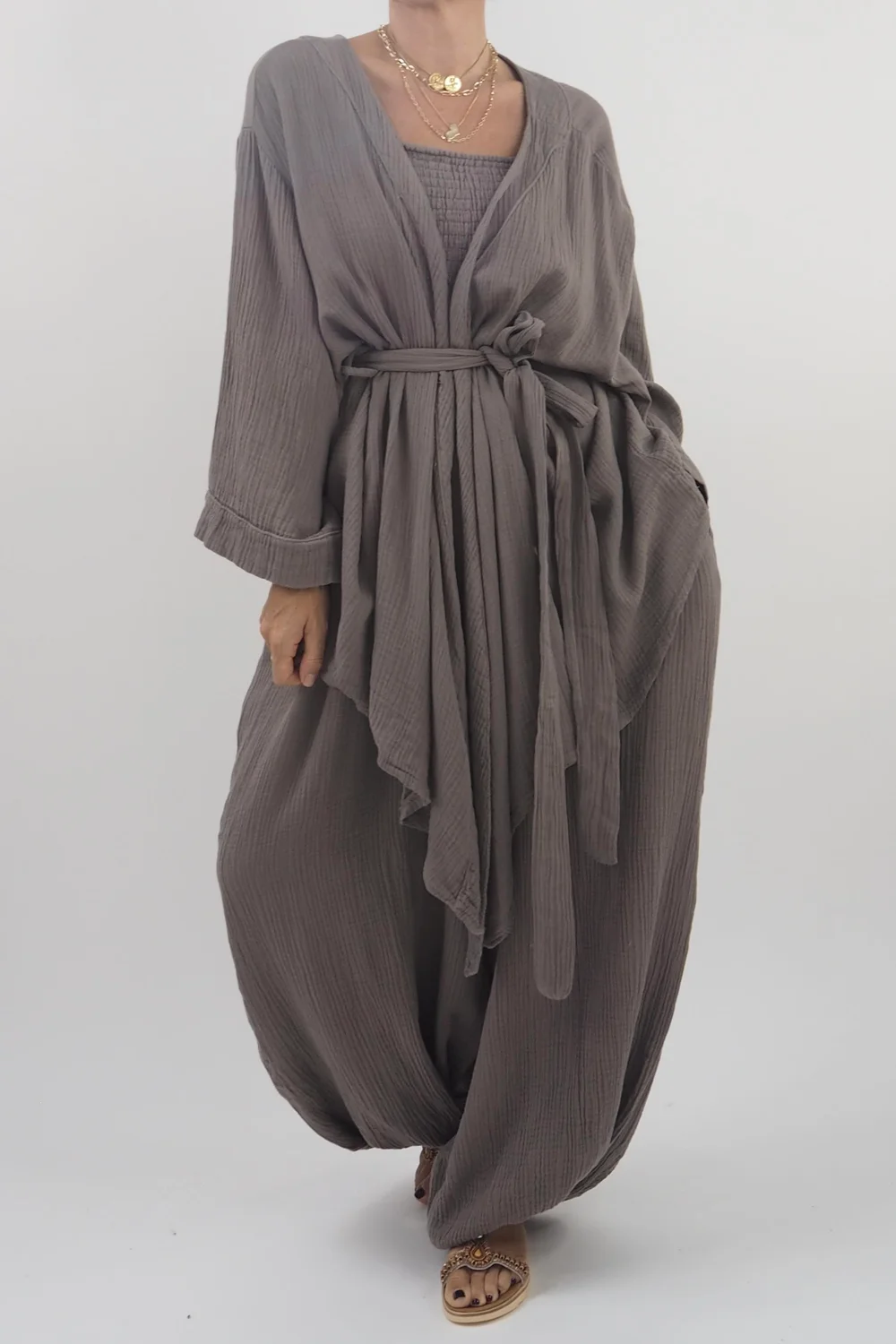 Made In Italy Obi Crepe Cotton Wrap Jacket Mushroom 3 Made In Italy Obi Crepe Cotton Wrap Jacket Mushroom