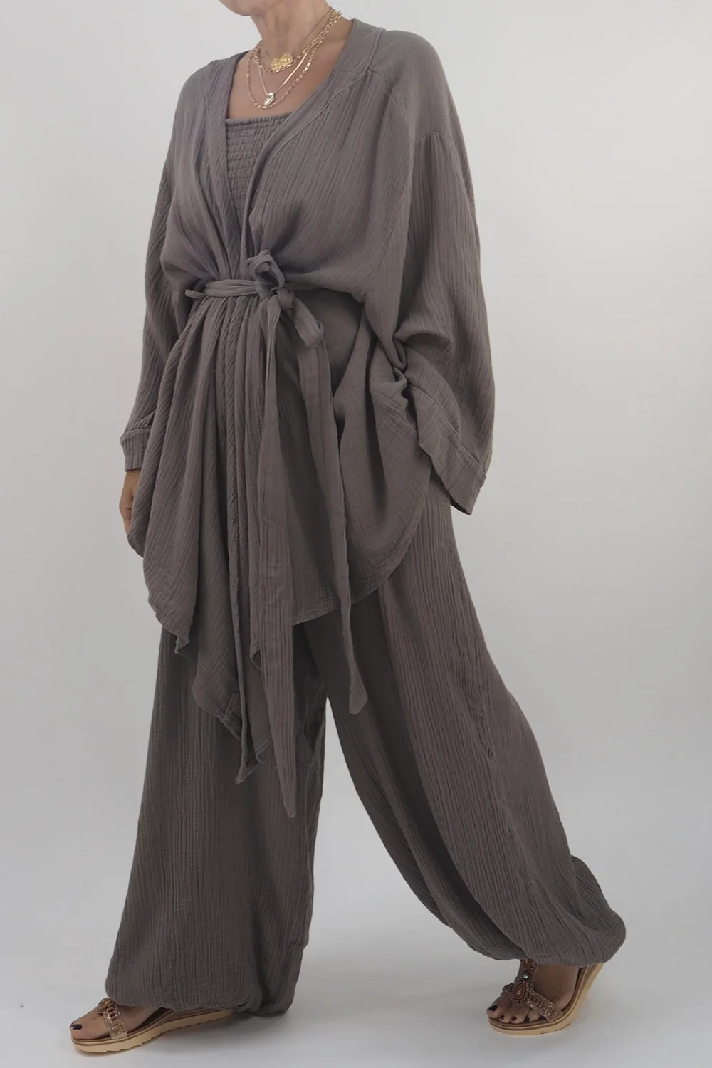 Made In Italy Obi Crepe Cotton Wrap Jacket Mushroom 4 Made In Italy Obi Crepe Cotton Wrap Jacket Mushroom - Image 2