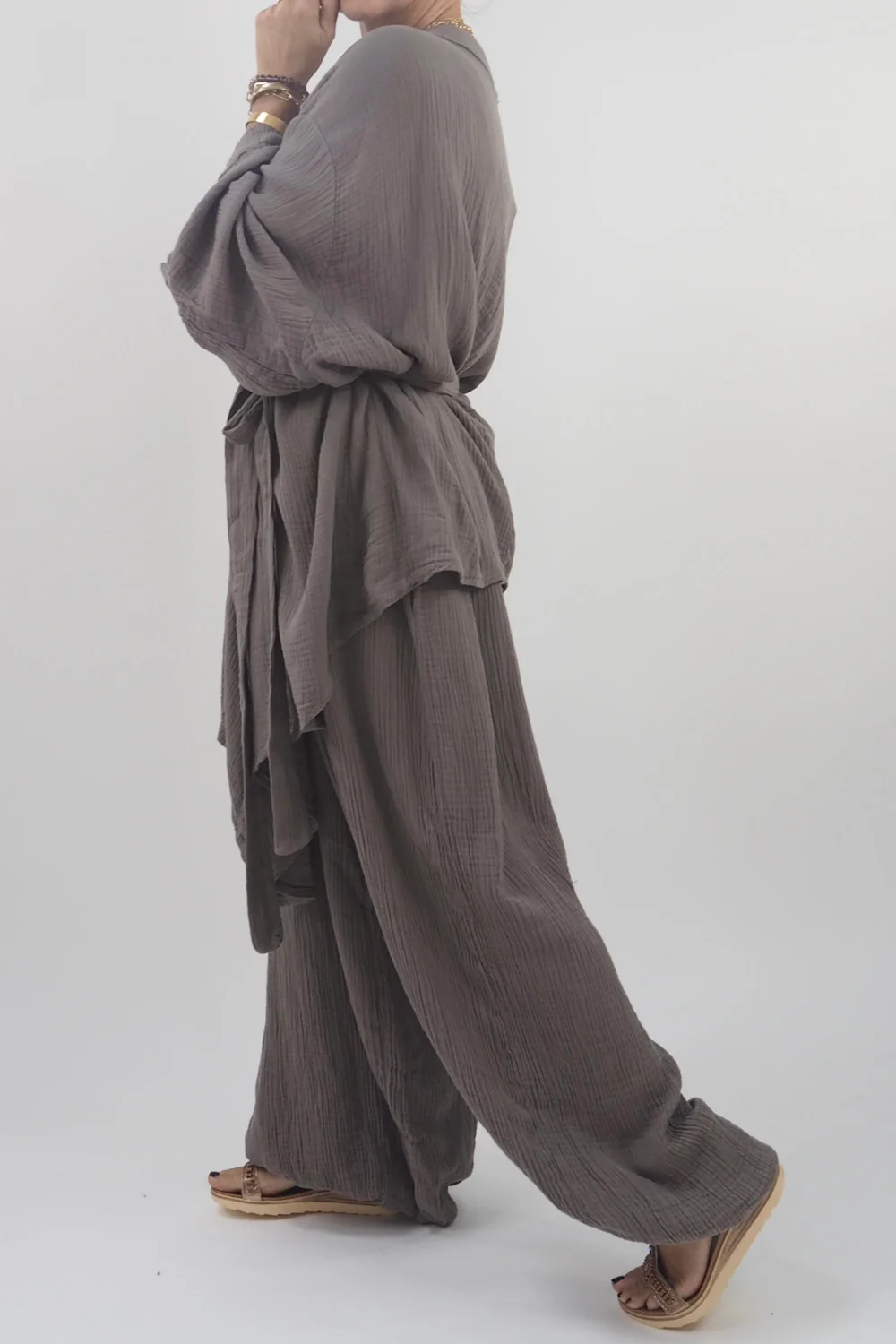 Made In Italy Obi Crepe Cotton Wrap Jacket Mushroom 5 Made In Italy Obi Crepe Cotton Wrap Jacket Mushroom - Image 3