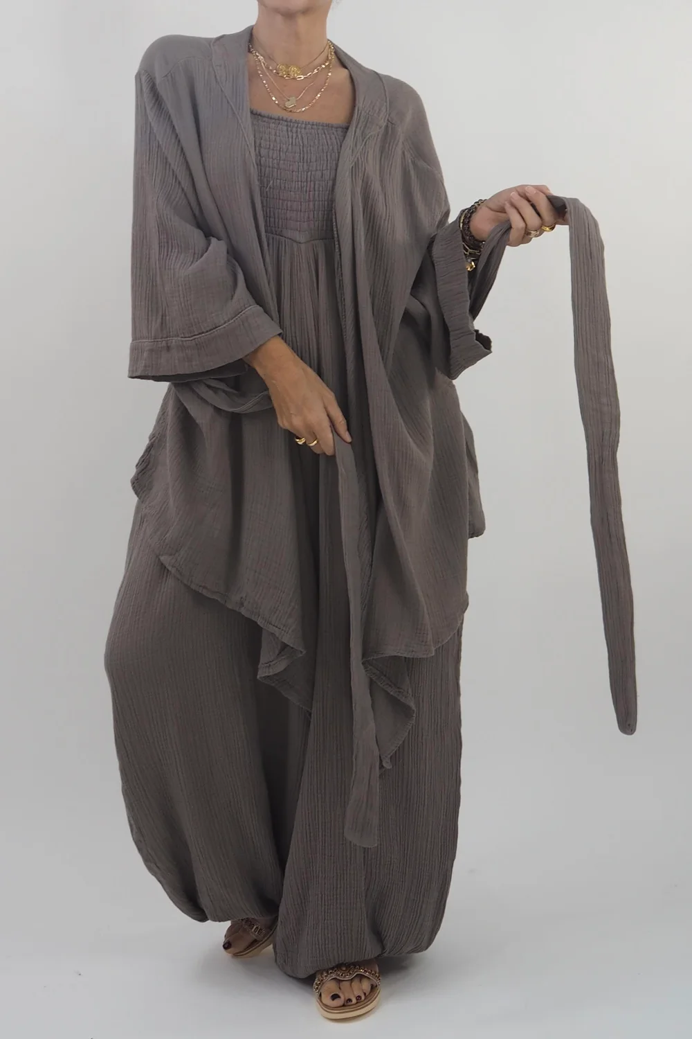 Made In Italy Obi Crepe Cotton Wrap Jacket Mushroom 6 Made In Italy Obi Crepe Cotton Wrap Jacket Mushroom - Image 4