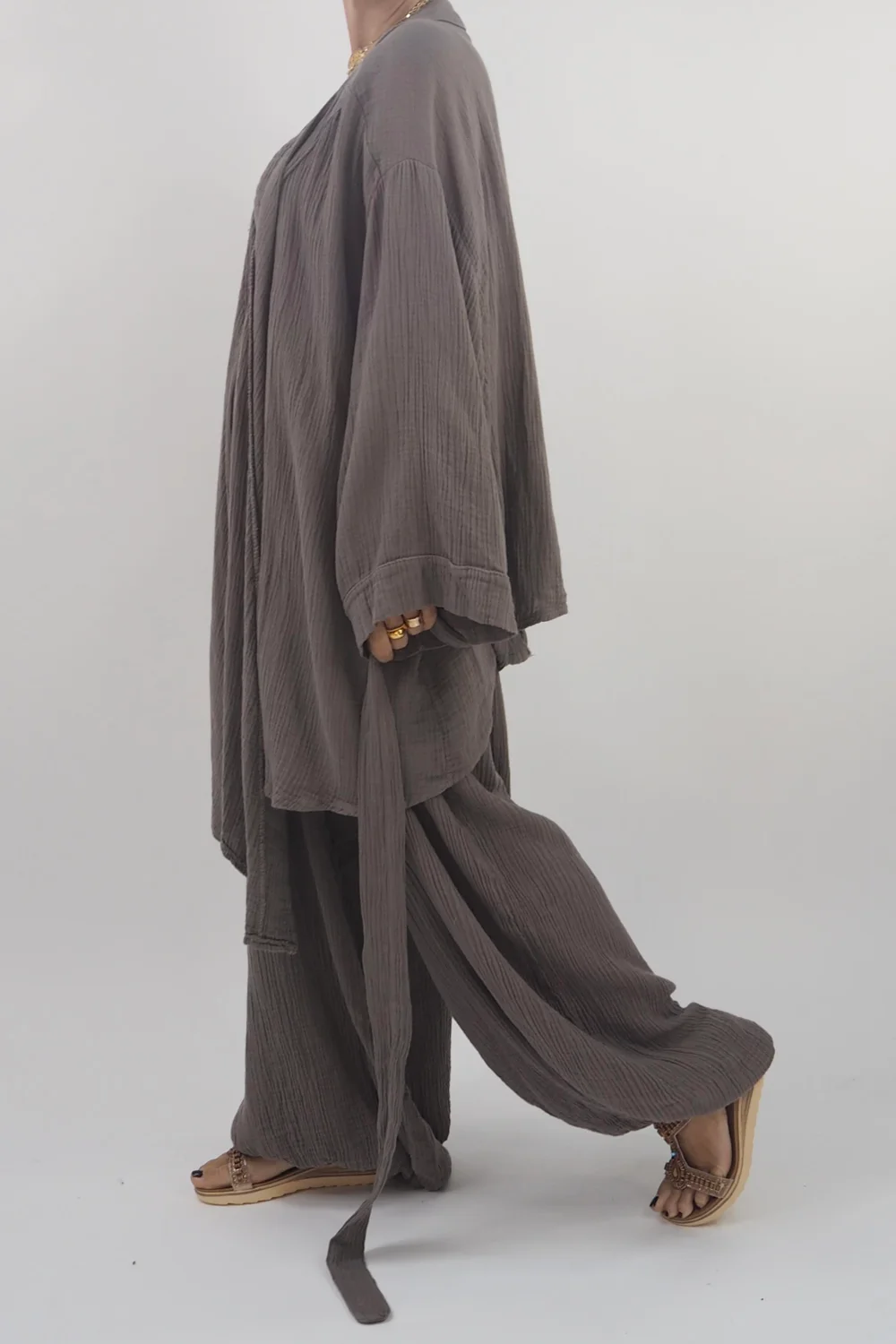 Made In Italy Obi Crepe Cotton Wrap Jacket Mushroom 7 Made In Italy Obi Crepe Cotton Wrap Jacket Mushroom - Image 5