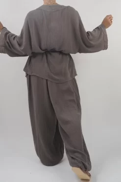 Made In Italy Obi Crepe Cotton Wrap Jacket Mushroom 14 Made In Italy Obi Crepe Cotton Wrap Jacket Mushroom -Fashion Women's Store made in italy obi crepe cotton wrap jacket mushroom 6.jpg