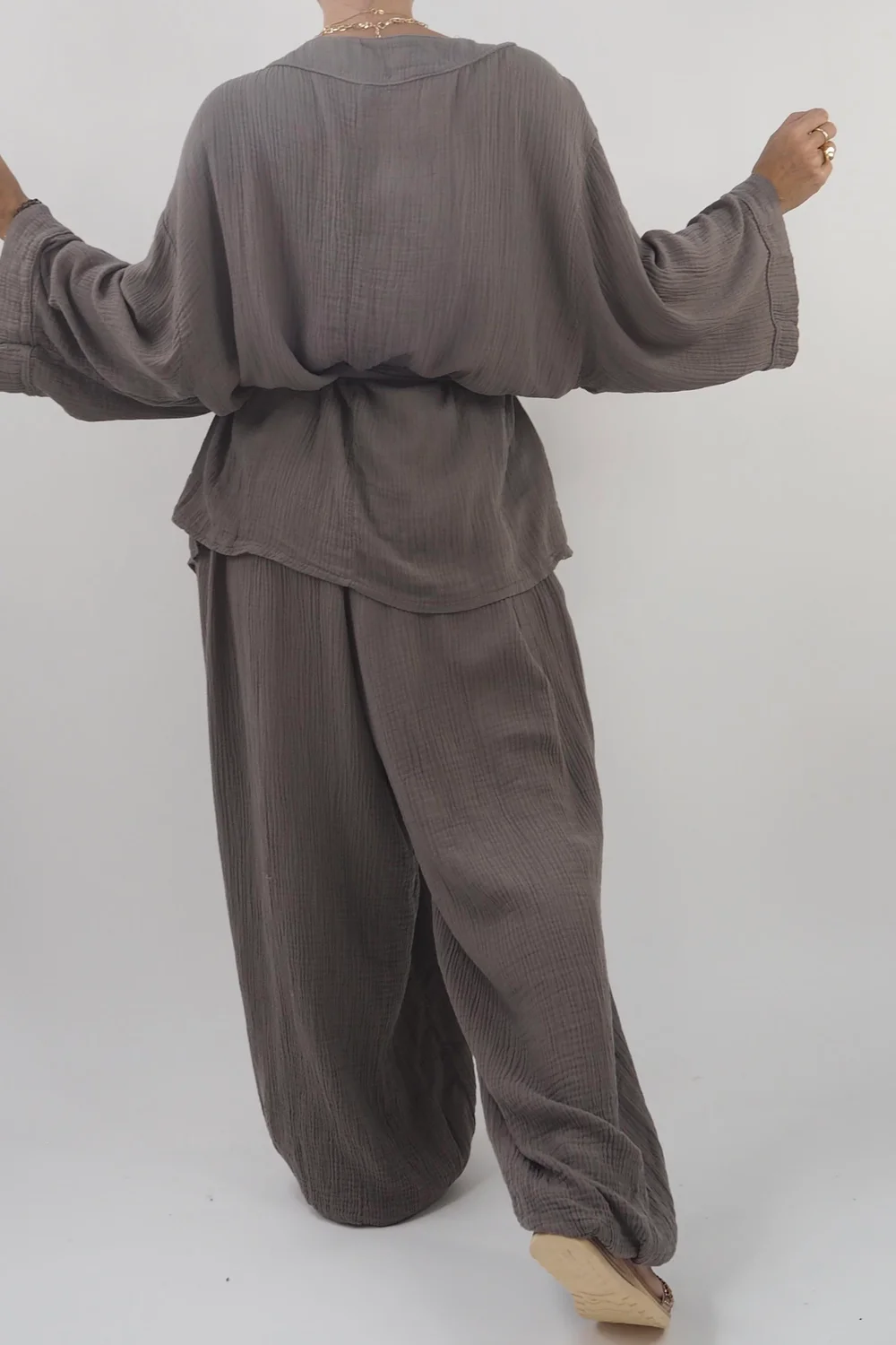 Made In Italy Obi Crepe Cotton Wrap Jacket Mushroom 8 Made In Italy Obi Crepe Cotton Wrap Jacket Mushroom - Image 6