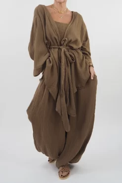 Made In Italy Obi Crepe Cotton Wrap Jacket Saddle