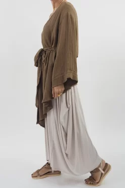 Made In Italy Obi Crepe Cotton Wrap Jacket Saddle -Fashion Women's Store made in italy obi crepe cotton wrap jacket saddle 8.jpg