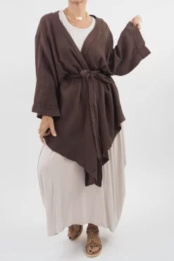 Made In Italy Obi Crepe Cotton Wrap Jacket Truffle -Fashion Women's Store made in italy obi crepe cotton wrap jacket truffle 5.jpg