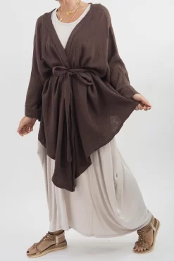 Made In Italy Obi Crepe Cotton Wrap Jacket Truffle -Fashion Women's Store made in italy obi crepe cotton wrap jacket truffle 6.jpg