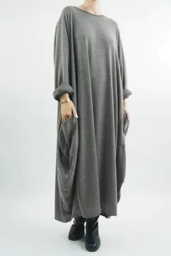 Made In Italy Oversized Fine Knit Cocoon Dress Mushroom