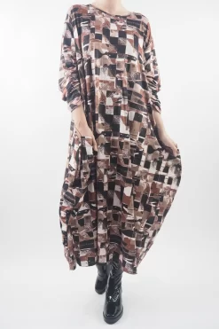 Made In Italy Oversized Tech Soft Cocoon Dress Cubist Chestnut **