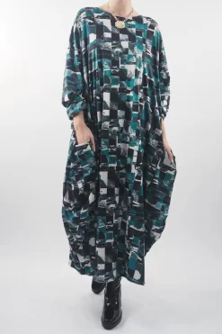 Made In Italy Oversized Tech Soft Cocoon Dress Cubist Emerald
