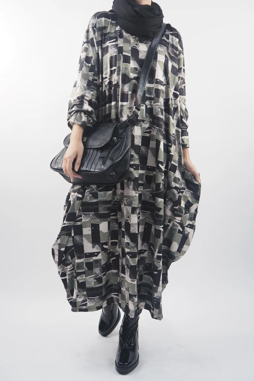 Made In Italy Oversized Tech Soft Cocoon Dress Cubist Khaki 3 Made In Italy Oversized Tech Soft Cocoon Dress Cubist Khaki