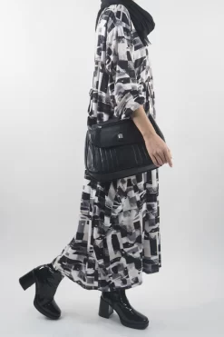 Made In Italy Oversized Tech Soft Cocoon Dress Cubist Mono