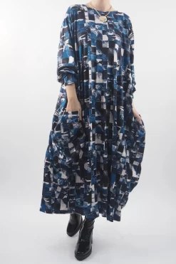 Made In Italy Oversized Tech Soft Cocoon Dress Cubist Sapphire