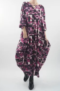 Made In Italy Oversized Tech Soft Cocoon Dress Cubist Magenta **