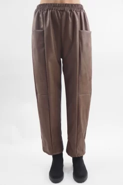 Made In Italy Pesca Leather Look Deep Pocket Pant Chestnut