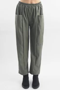 Made In Italy Pesca Leather Look Deep Pocket Pant Khaki