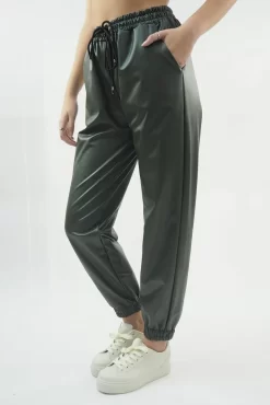 Made In Italy Pesca Stretch Leather Look Jogger Khaki -Fashion Women's Store made in italy pesca stretch leather look jogger khaki04.jpg