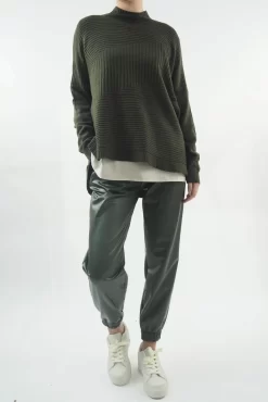 Made In Italy Pesca Stretch Leather Look Jogger Khaki -Fashion Women's Store made in italy pesca stretch leather look jogger khaki05.jpg