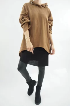 Made In Italy Pure Rib Velvet Soft Hoodie Walnut