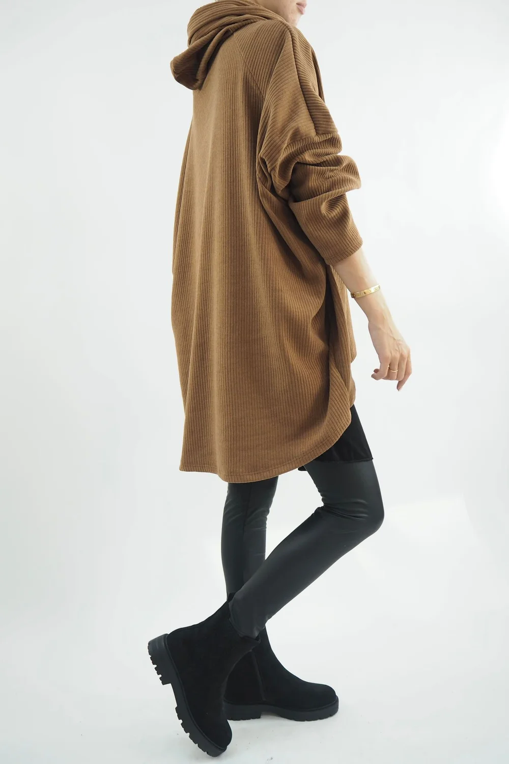 Made In Italy Pure Rib Velvet Soft Hoodie Walnut 4 Made In Italy Pure Rib Velvet Soft Hoodie Walnut - Image 2