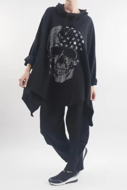 Made In Italy Queeni Star Skull Cuddie Top Black -Fashion Women's Store made in italy queeni star skull cowl top black04.jpg