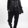Made In Italy Queeni Star Skull Cut Out Top Black