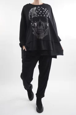 Made In Italy Queeni Star Skull Cut Out Top Black