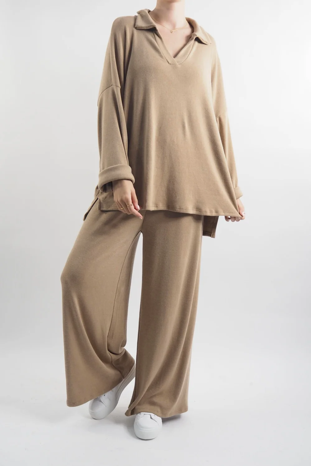 Made In Italy Chalet Collared Soft Knit Set Camel 3 Made In Italy Chalet Collared Soft Knit Set Camel