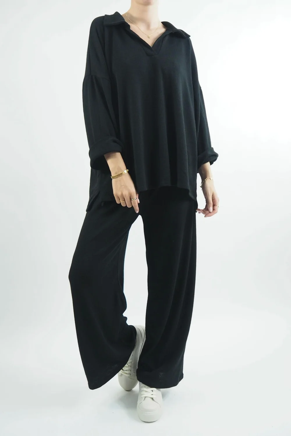 Made In Italy Chalet Collared Soft Knit Set Black 3 Made In Italy Chalet Collared Soft Knit Set Black