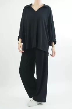 Made In Italy Chalet Collared Soft Knit Set Black 10 Made In Italy Chalet Collared Soft Knit Set Black -Fashion Women's Store made in italy relaxed chalet set black04.jpg