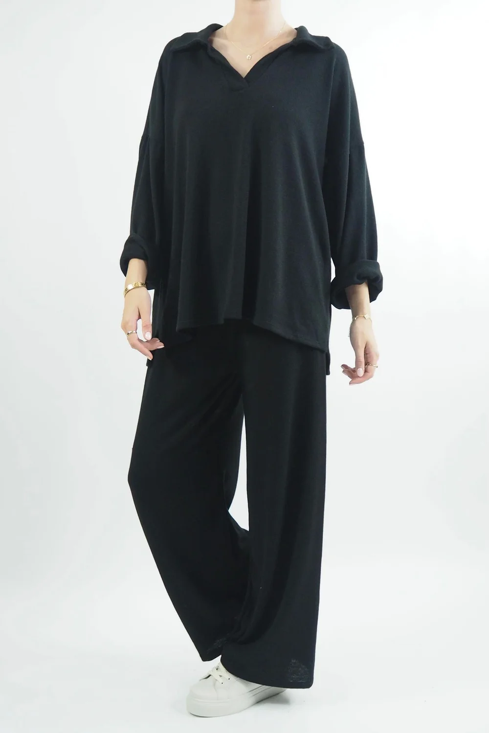 Made In Italy Chalet Collared Soft Knit Set Black 6 Made In Italy Chalet Collared Soft Knit Set Black - Image 4