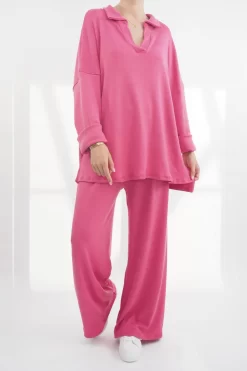 Made In Italy Chalet Collared Soft Knit Set Geranium