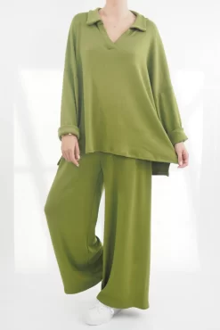 Made In Italy Chalet Collared Soft Knit Set Olive Zing -Fashion Women's Store made in italy relaxed chalet set olive zing04.jpg