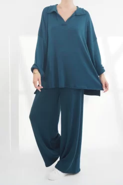 Made In Italy Chalet Collared Soft Knit Set Prussian -Fashion Women's Store made in italy relaxed chalet set prussian04.jpg