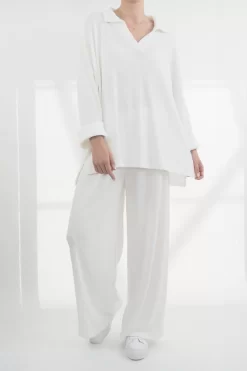 Made In Italy Chalet Collared Soft Knit Set Winter White