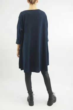 Made In Italy Rib Velvet Soft Stretch Pocket High Low Top Navy -Fashion Women's Store made in italy rib velvet soft stretch pocket high low top navy 4.jpg