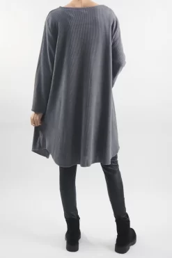 Made In Italy Rib Velvet Soft Stretch Pocket High Low Top Slate -Fashion Women's Store made in italy rib velvet soft stretch pocket high low top slate2002.jpg