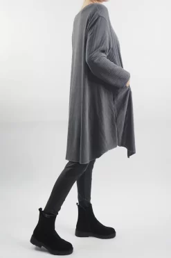 Made In Italy Rib Velvet Soft Stretch Pocket High Low Top Slate -Fashion Women's Store made in italy rib velvet soft stretch pocket high low top slate2003.jpg