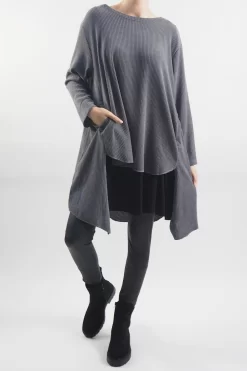 Made In Italy Rib Velvet Soft Stretch Pocket High Low Top Slate -Fashion Women's Store made in italy rib velvet soft stretch pocket high low top slate2005.jpg